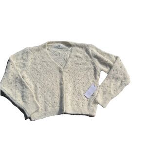 Luna Ivy Cream Diamond Pattern Pearls Buttons Cardigan Sweater Women NWT medium